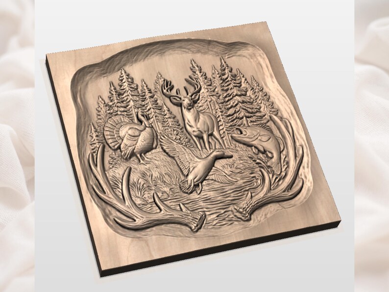 Hunting & Fishing Wildlife 3D Relief STL view 2