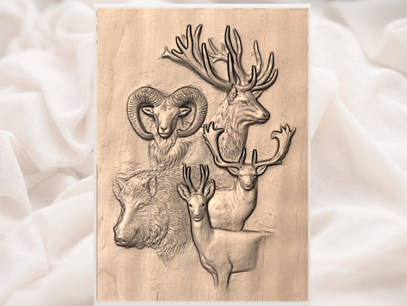 Hunting Animals 3D Relief STL view 3