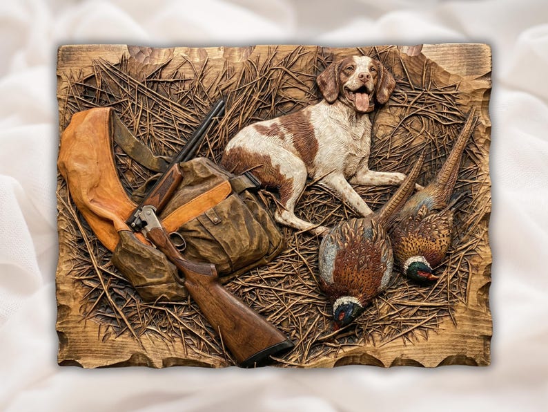 Hunting Dog & Pheasants 3D Relief STL bas-relief STL
