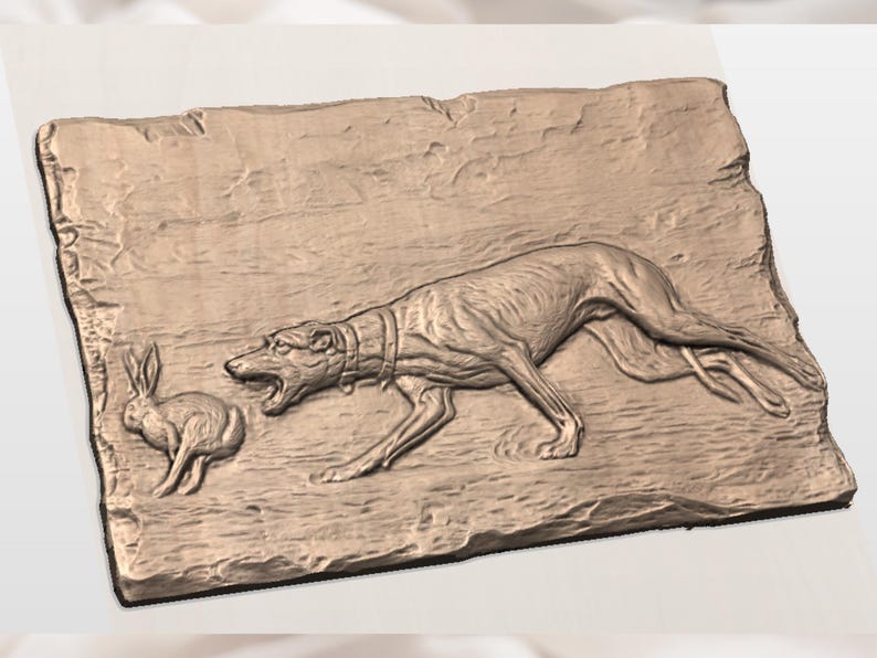 Hunting Dog & Rabbit STL 3D Relief view 2
