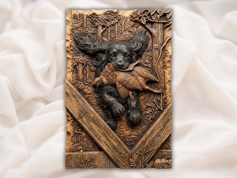Hunting Dog Carrying Pheasant 3D Relief STL bas-relief STL
