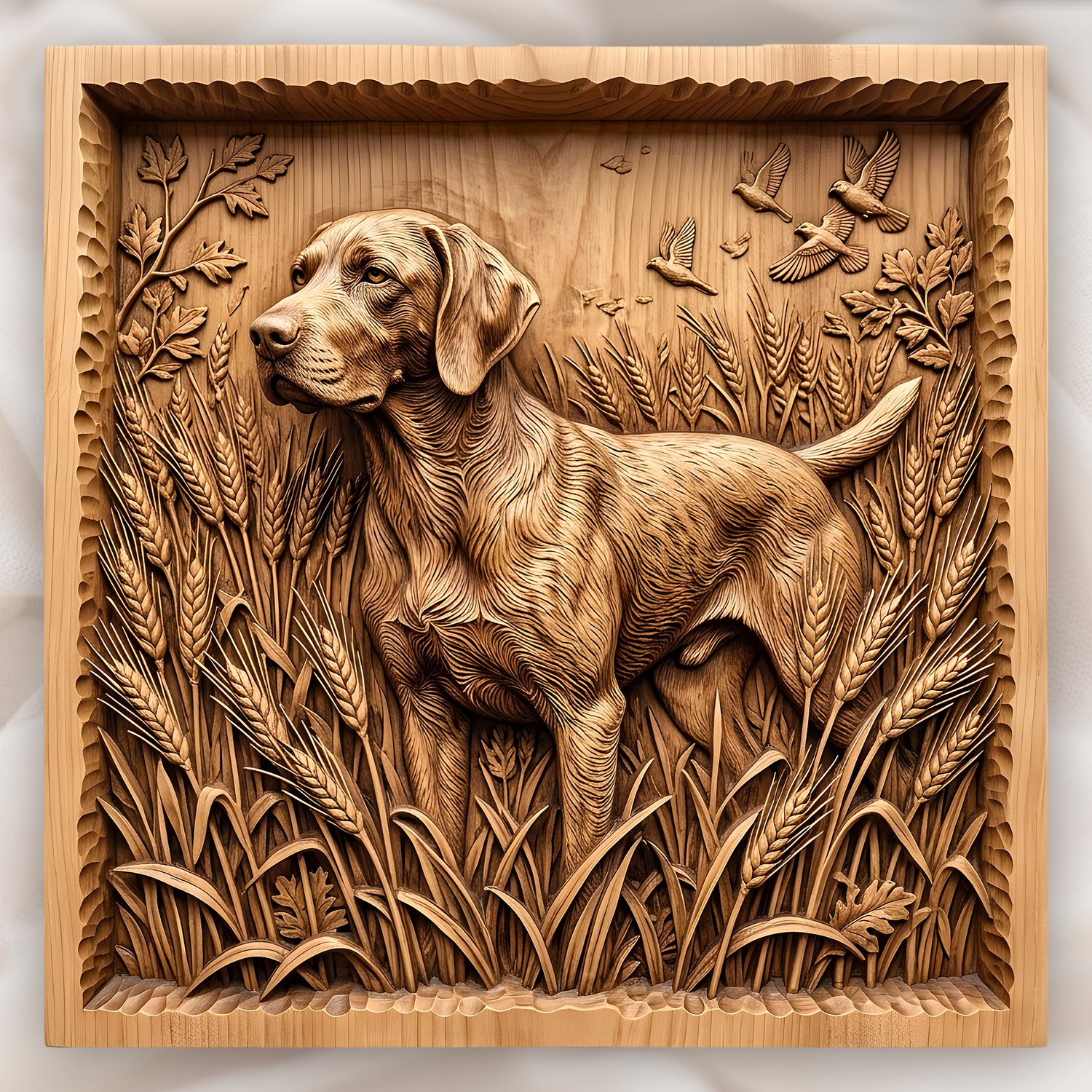 Hunting Dog in Wheat Field CNC Relief STL