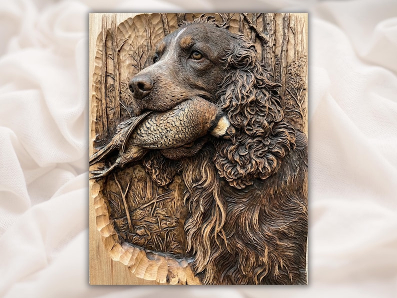 Hunting Dog With Duck 3D Relief STL bas-relief STL design