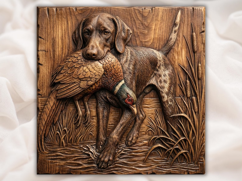 Hunting Dog with Pheasant 3D Relief STL bas-relief STL