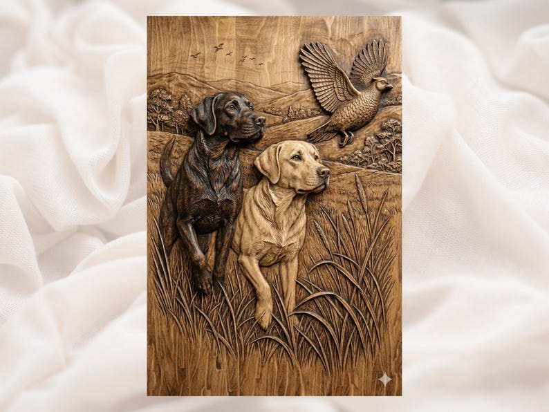 Hunting Dogs & Pheasant 3D Relief STL bas-relief STL