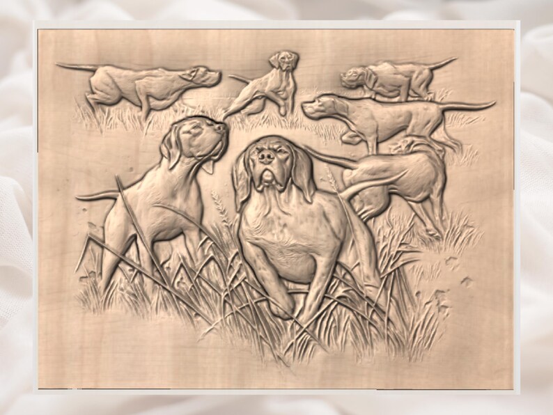 Hunting Dogs Pack 3D Relief STL view 3