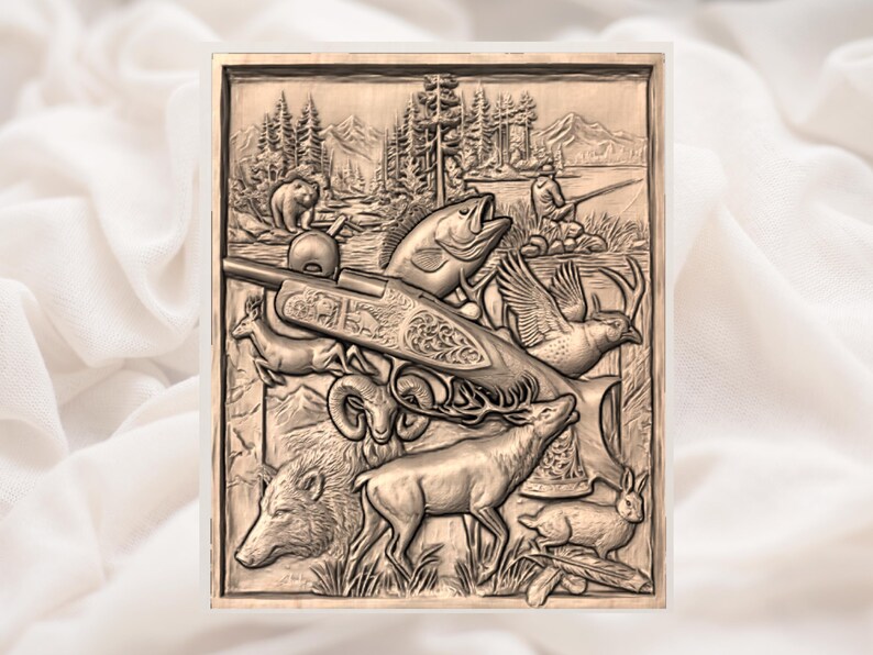Hunting Trophy Collage 3D Relief STL view 3