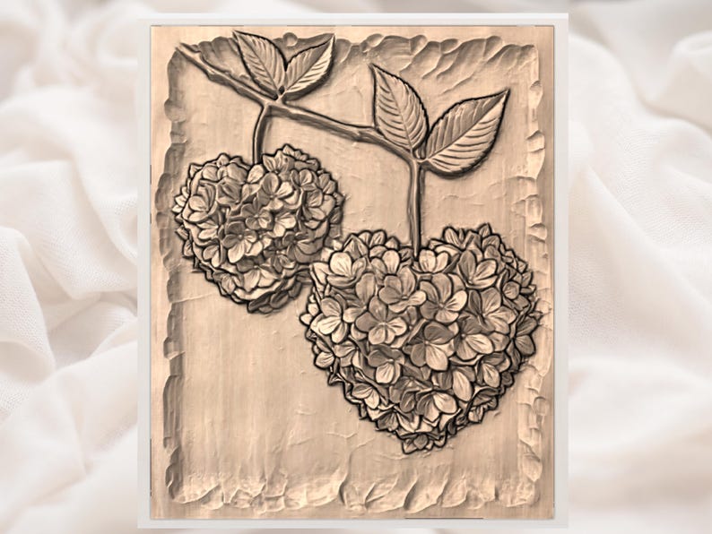 Hydrangea Heart Relief STL view 2