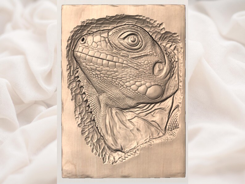 Iguana Lizard 3D Relief STL view 3