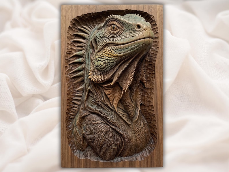 Iguana Portrait 3D Relief STL bas-relief STL