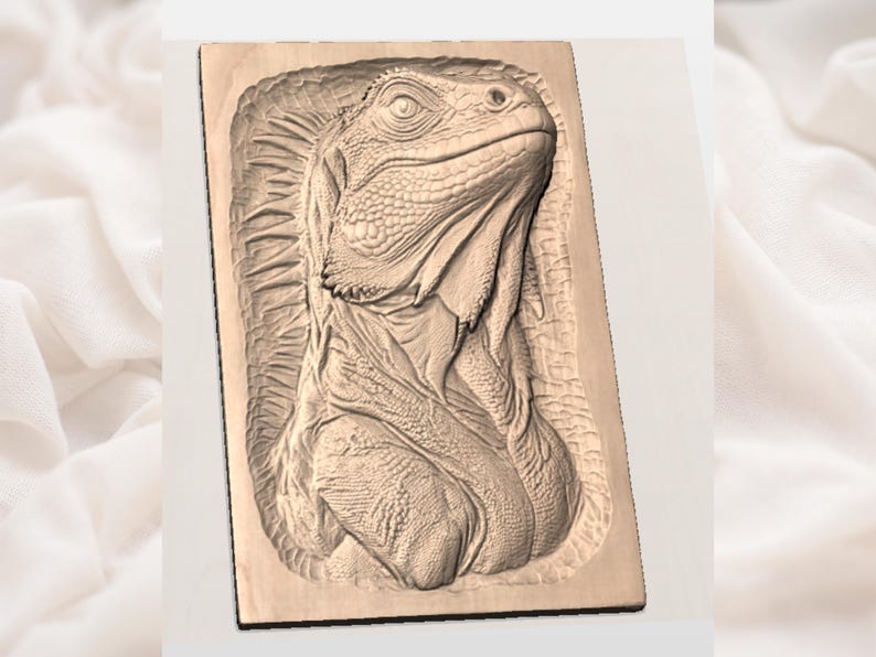 Iguana Portrait 3D Relief STL view 2