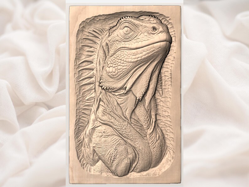 Iguana Portrait 3D Relief STL view 3