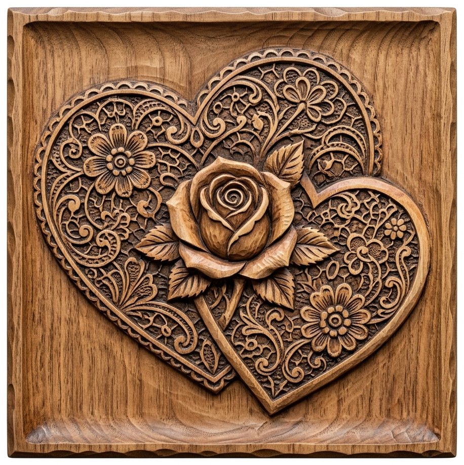Intertwined Hearts Floral Rose CNC Relief STL bas-relief STL design
