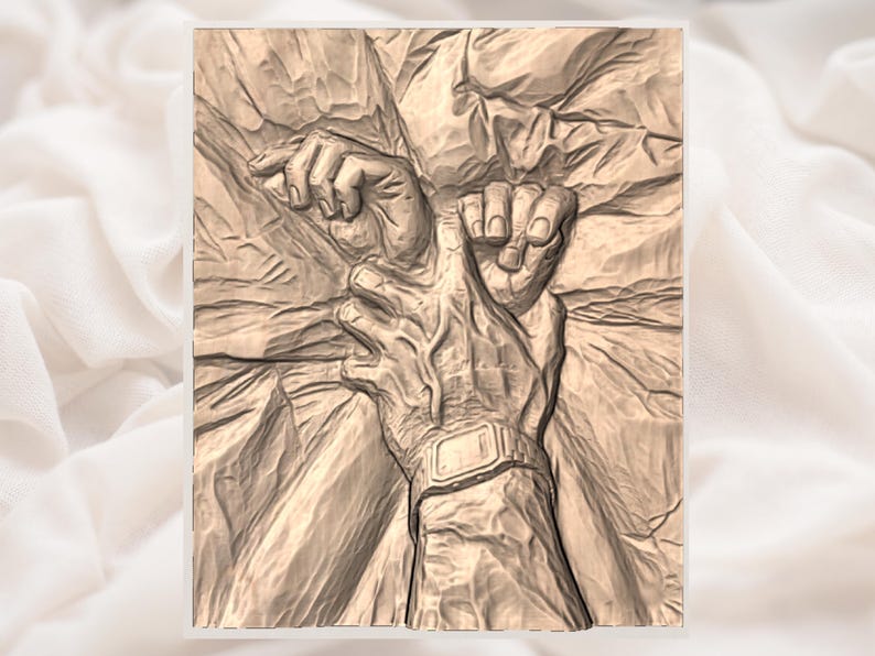 Intimate Couple Hands 3D Relief STL view 3