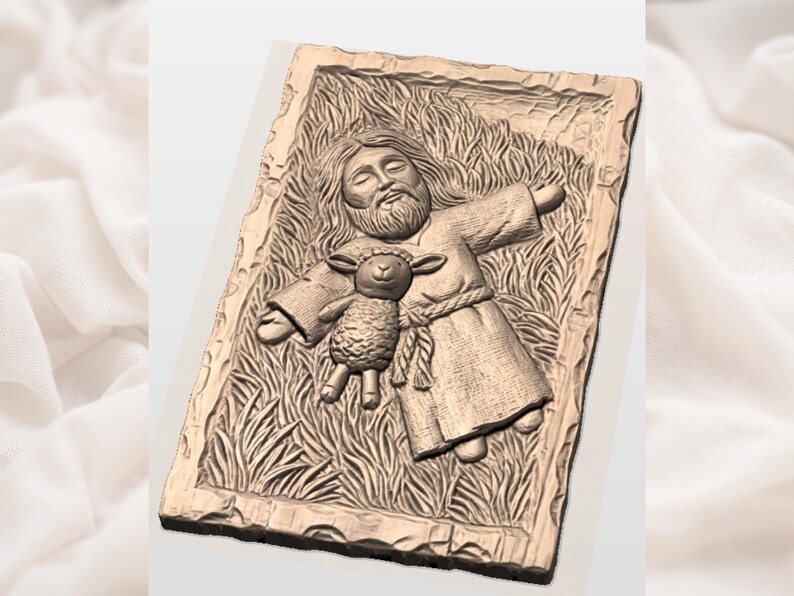 Jesus and Lamb Relief STL view 2
