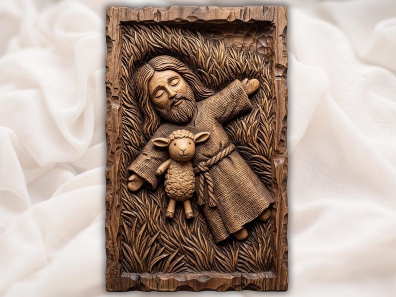 Jesus and Lamb Relief STL bas-relief STL design