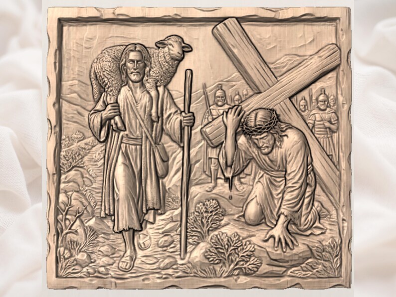 Jesus Carrying Cross 3D Relief STL view 3