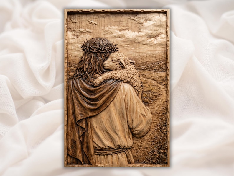 Jesus Carrying Lamb 3D Relief STL bas-relief STL design