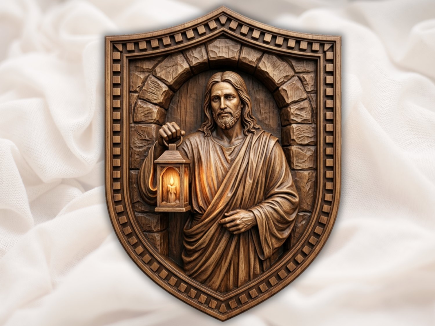 Jesus Christ Shield Wall Art | Light of the World Wood Carving | Religious Portrait Panel | Christian Home Decor | Sacred Art — carved bas relief STL file for CNC