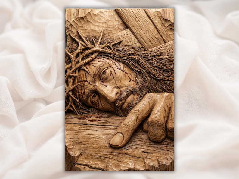 Jesus Crown of Thorns on Cross 3D Relief STL bas-relief STL