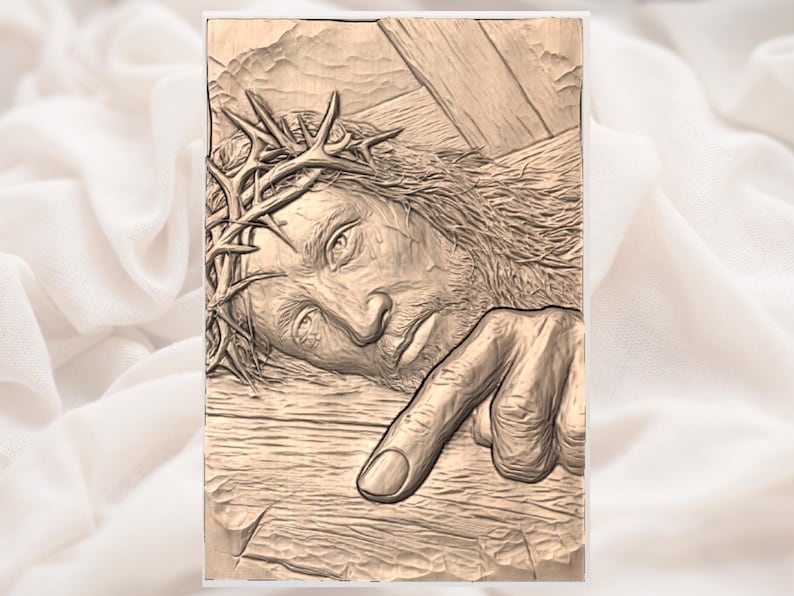Jesus Crown of Thorns on Cross 3D Relief STL view 2