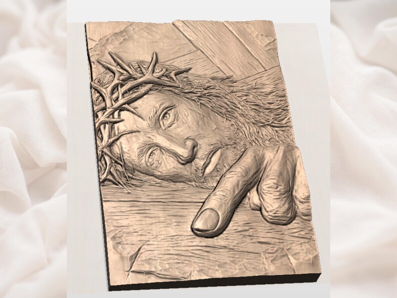 Jesus Crown of Thorns on Cross 3D Relief STL view 3