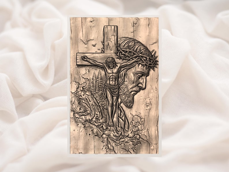 Jesus Crucifixion 3D Relief STL view 3