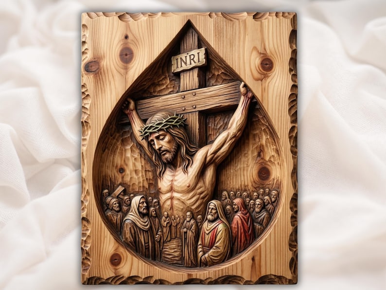 Jesus Crucifixion tear drop STL bas-relief STL