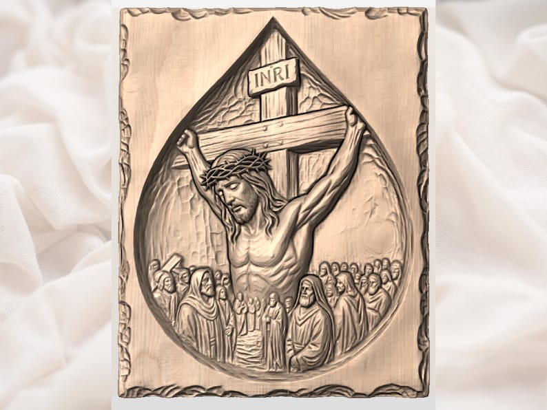 Jesus Crucifixion tear drop STL view 3