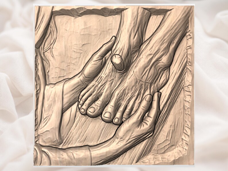 Jesus Feet & Nail on Cross 3D Relief STL view 3