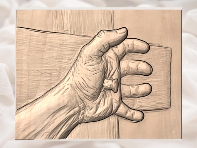 Jesus Hand on Cross 3D Relief STL File view 3