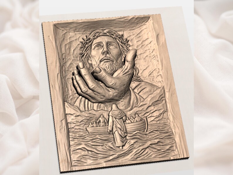 Hand of Jesus Reaching Out 3D Relief STL view 2