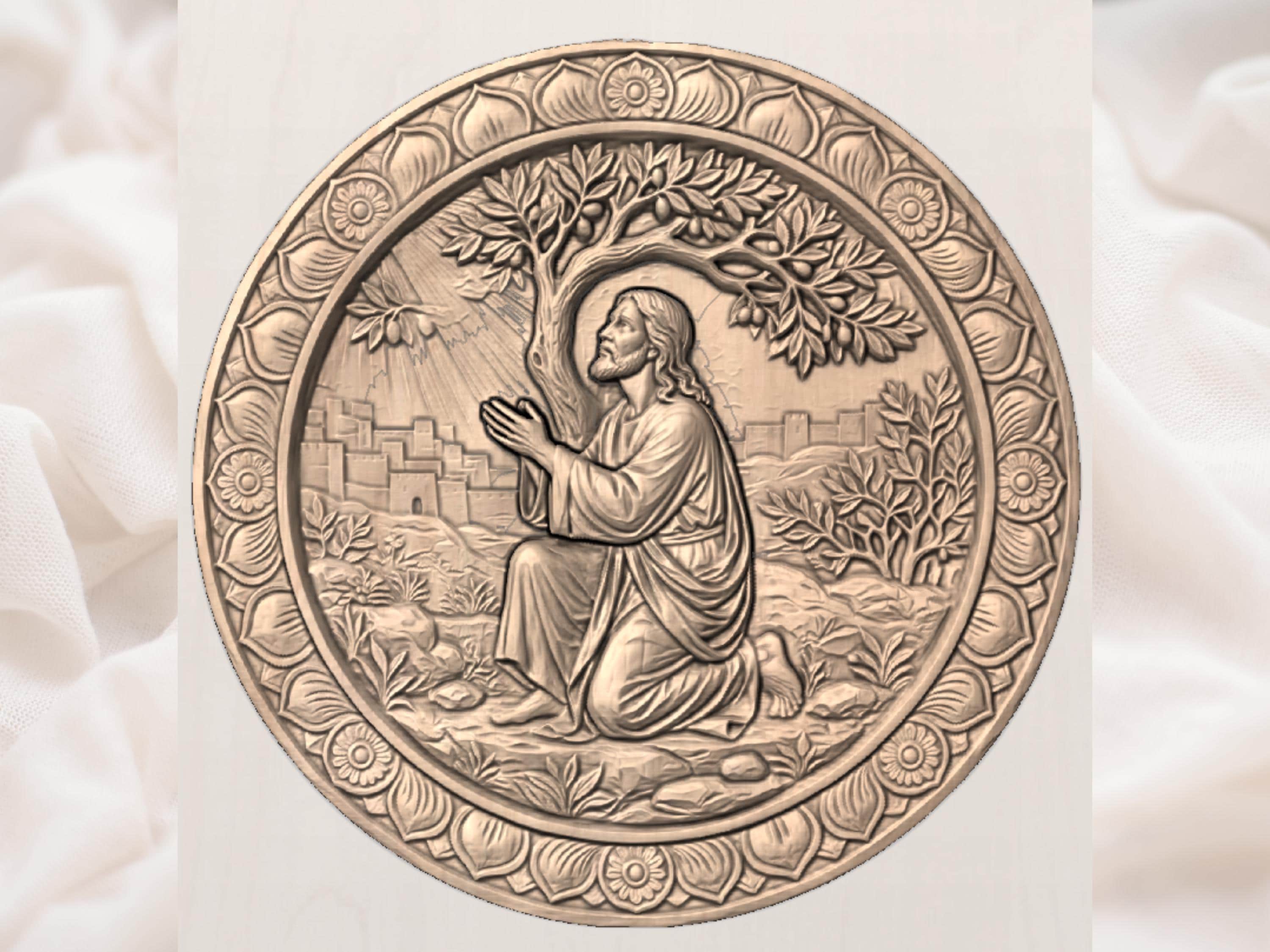 Jesus in Gethsemane Prayer CNC Bas-Relief File view 2