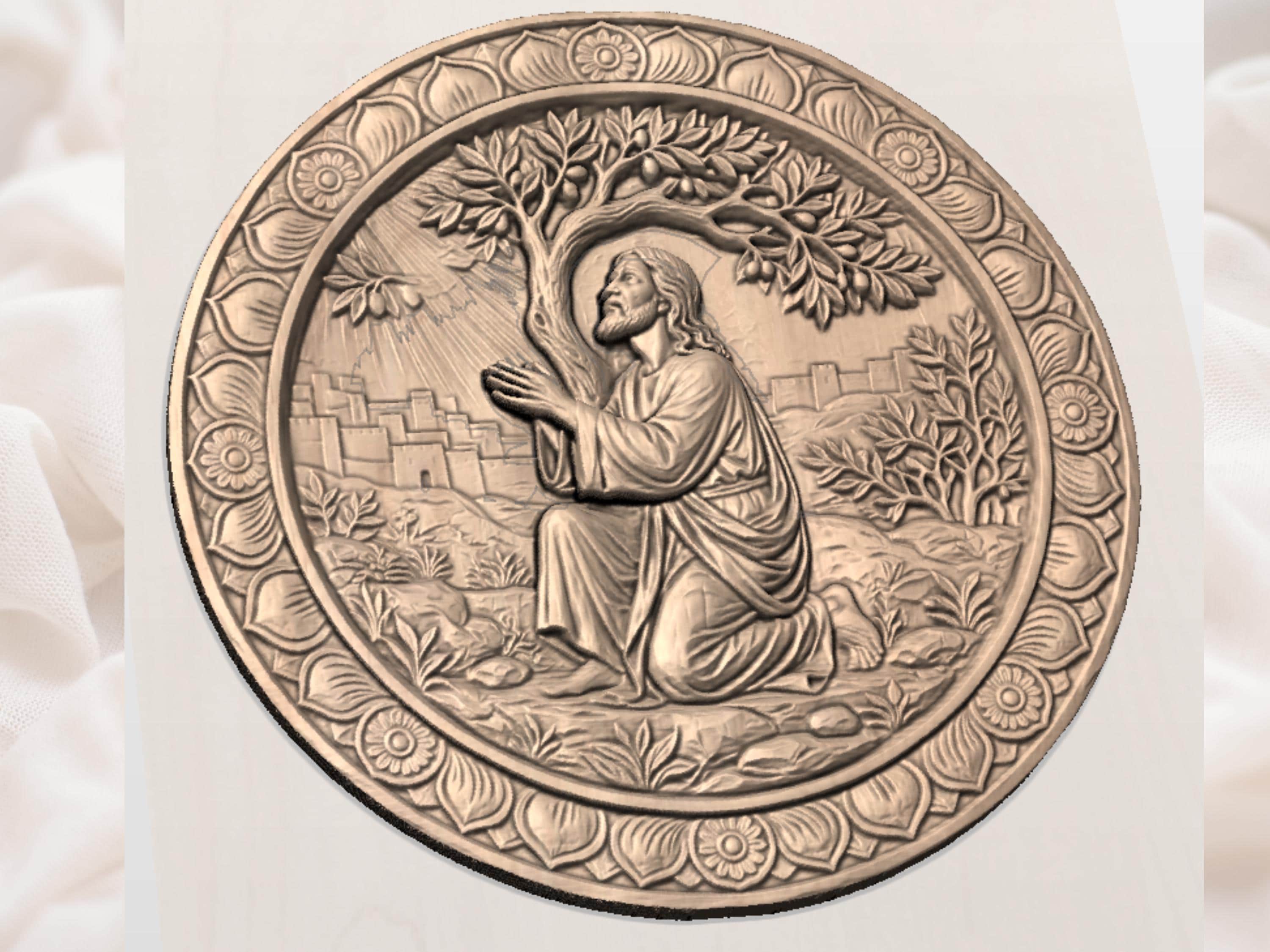 Jesus in Gethsemane Prayer CNC Bas-Relief File view 3