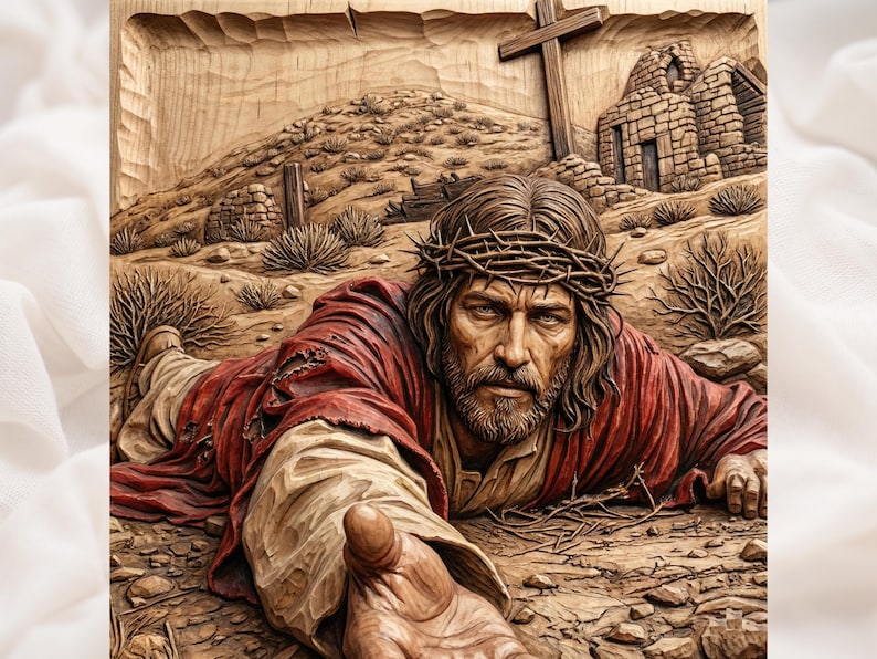 Jesus Reaching Hand Relief STL bas-relief STL design