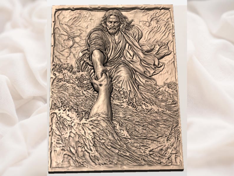 Jesus Saves Peter 3D Relief STL view 3