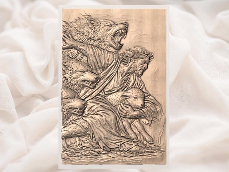 Jesus the Good Shepherd 3D Relief STL File view 3