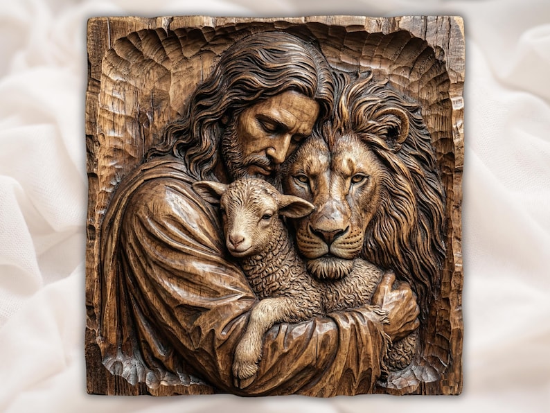 Jesus with Lamb & Lion 3D STL Relief bas-relief STL design
