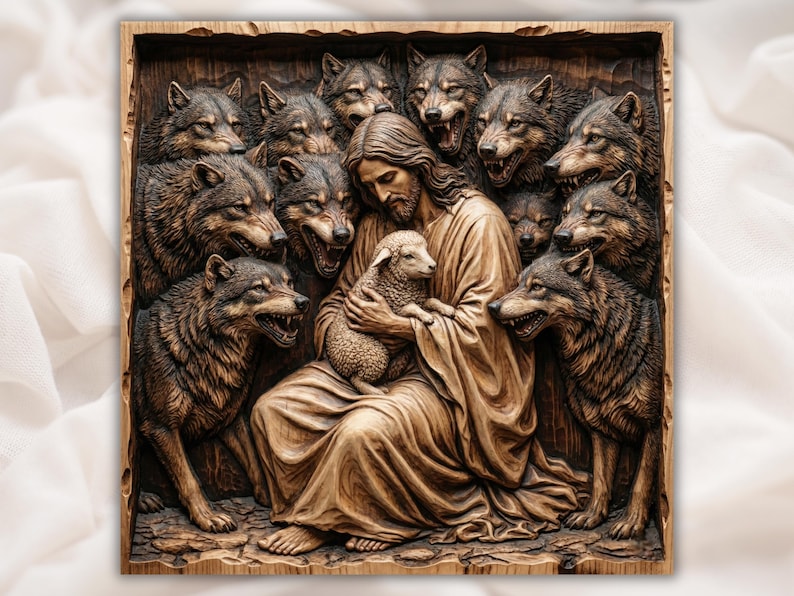 Jesus With Lamb & Wolves 3D Relief STL bas-relief STL design
