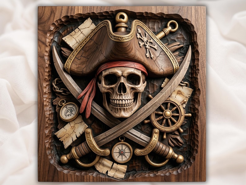 Jolly Roger Pirate STL bas-relief STL design