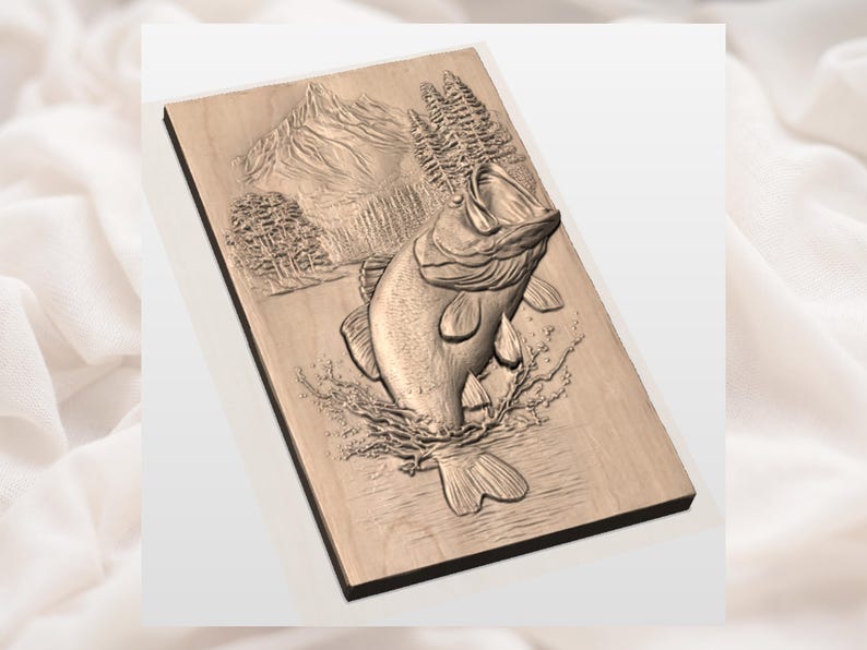Jumping Bass Fish 3D Relief STL view 2