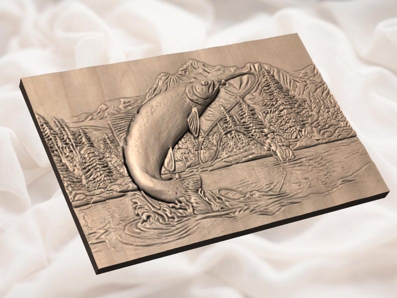 Jumping Rainbow Trout 3D Relief STL view 3