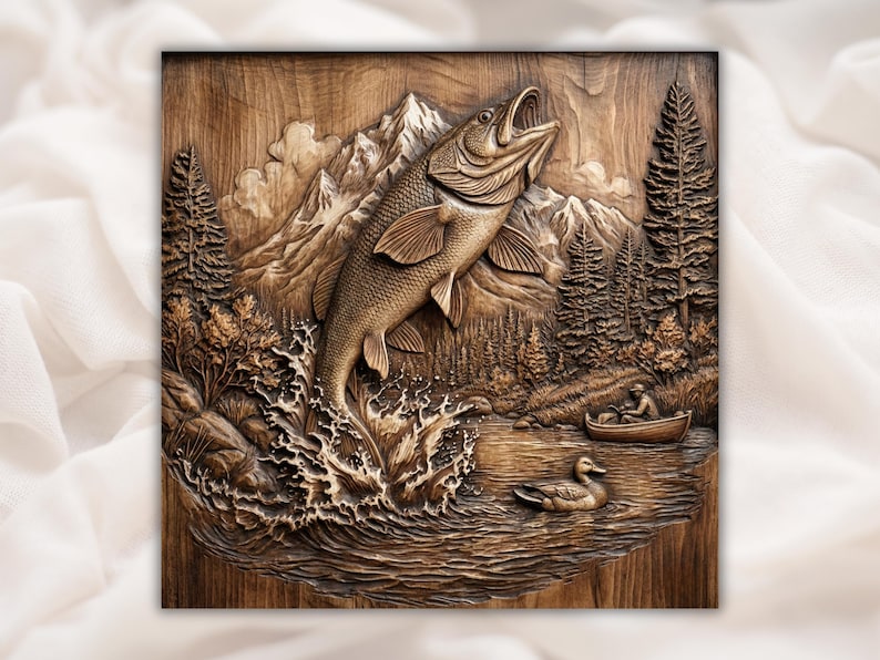 Jumping Trout 3D Relief STL bas-relief STL design
