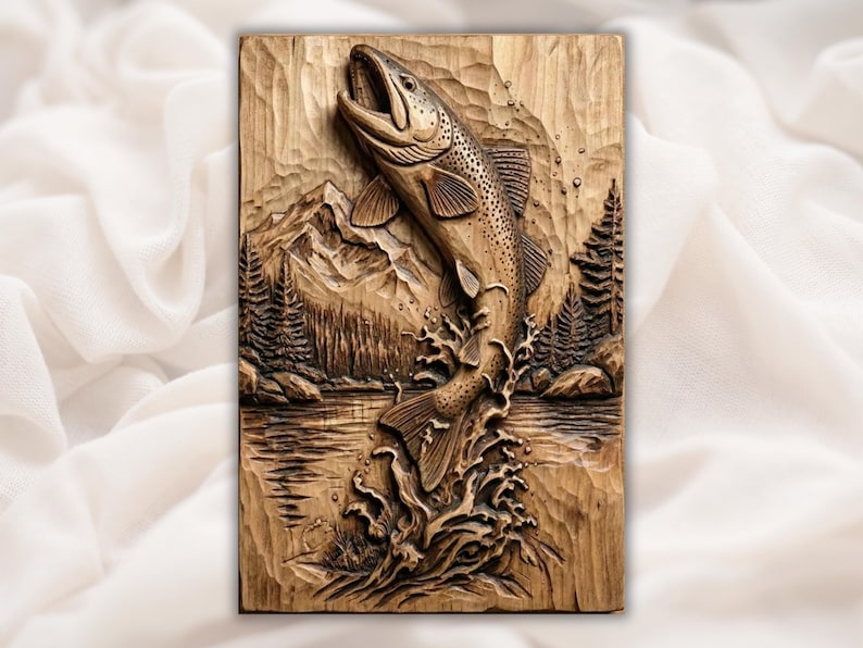 Jumping Trout Fish 3D Relief STL bas-relief STL