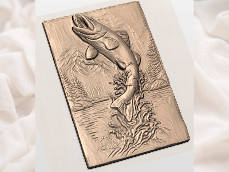 Jumping Trout Fish 3D Relief STL view 3