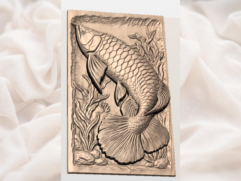 Koi Fish 3D Relief STL for CNC Router view 2