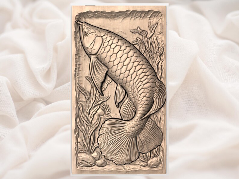 Koi Fish 3D Relief STL for CNC Router view 3