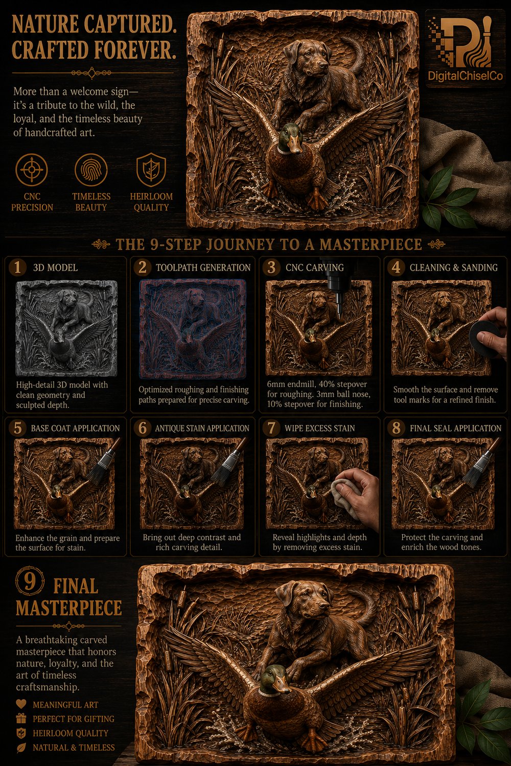 Labrador Hunting Duck Wood Carving Design view 8