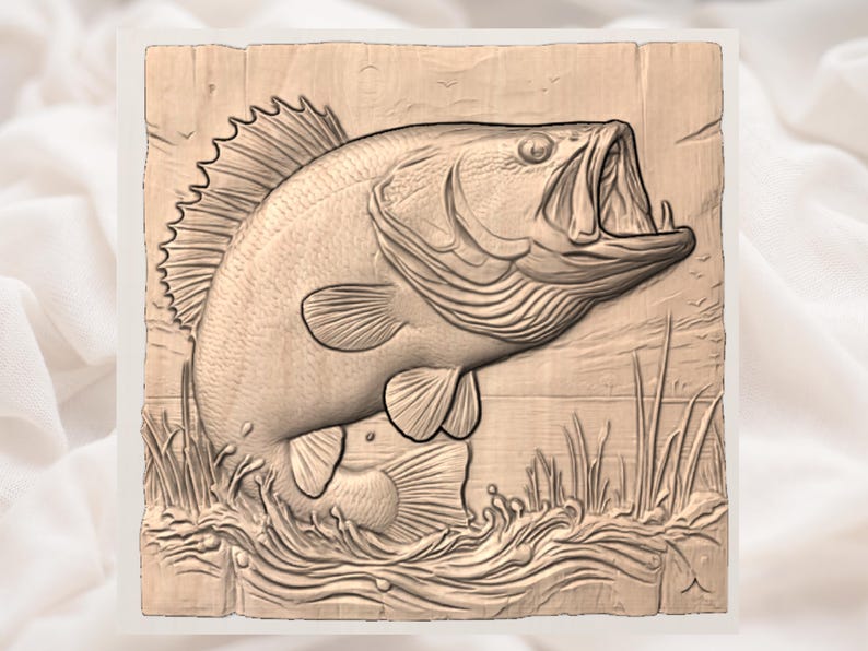 Largemouth Bass 3D Relief STL view 3