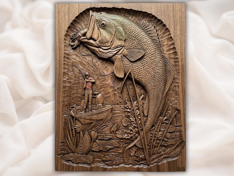 Largemouth Bass Fishing 3D Relief STL bas-relief STL